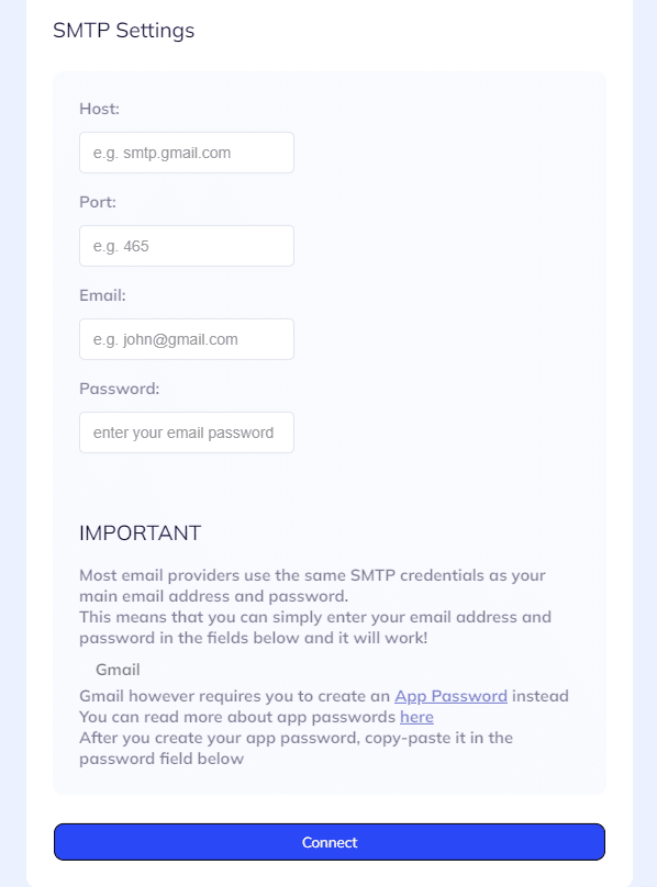 input fields for ARI's custom email address domain setup