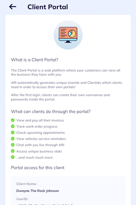 Individual client portal page preview