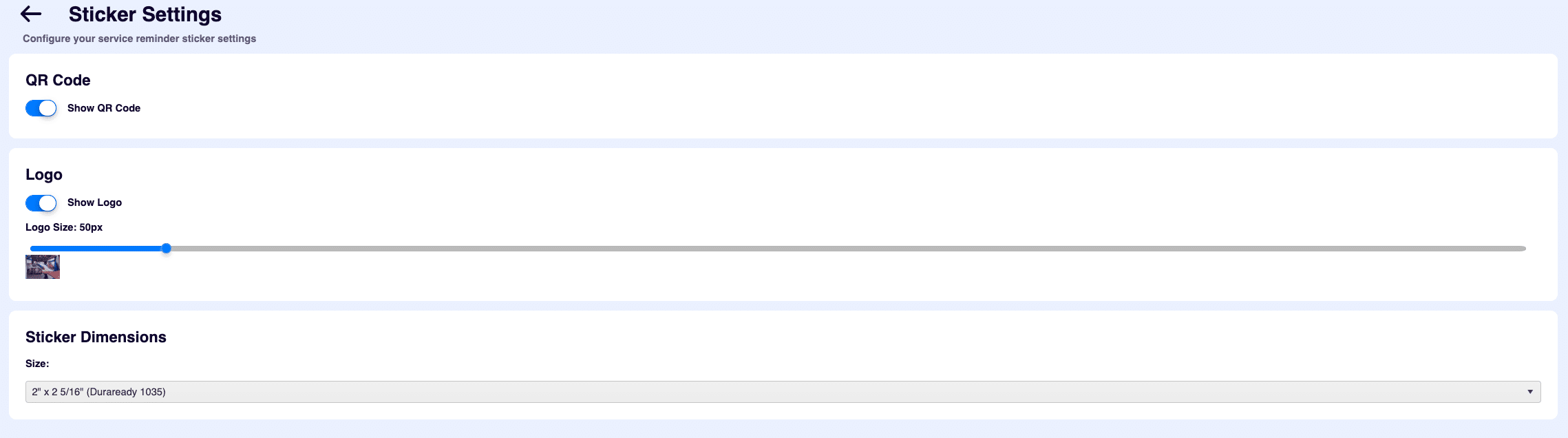 Service reminder sticker settings in ARI
