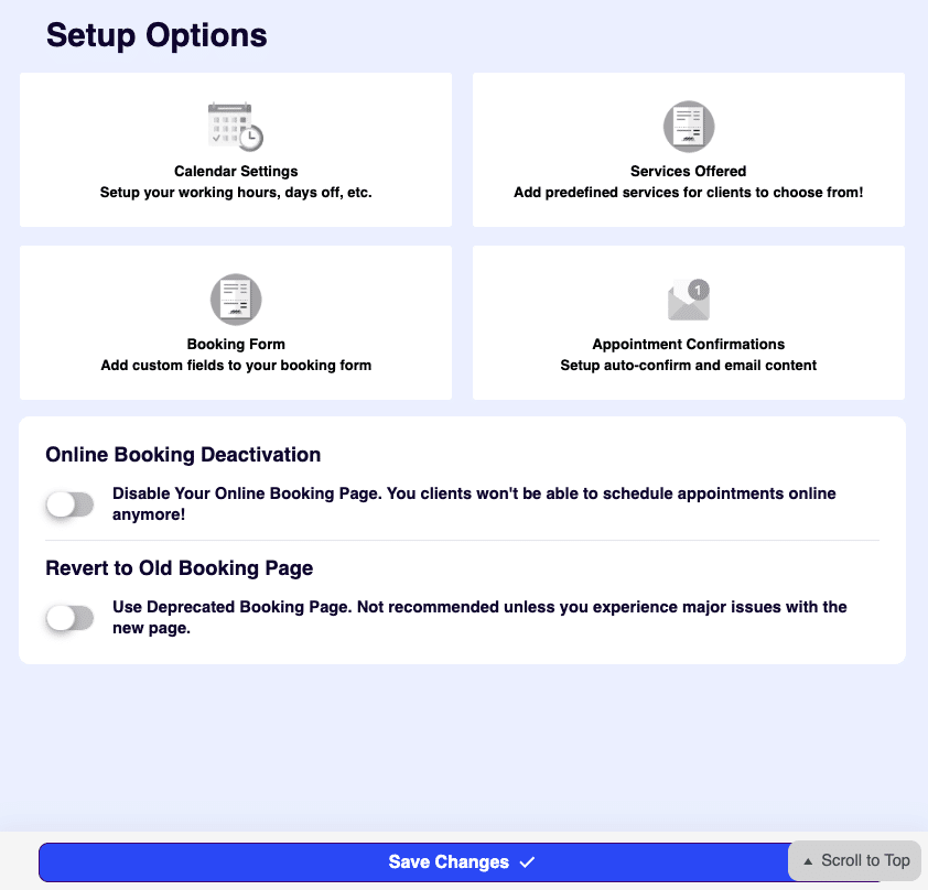 New setup options action buttons in ARI's online booking page