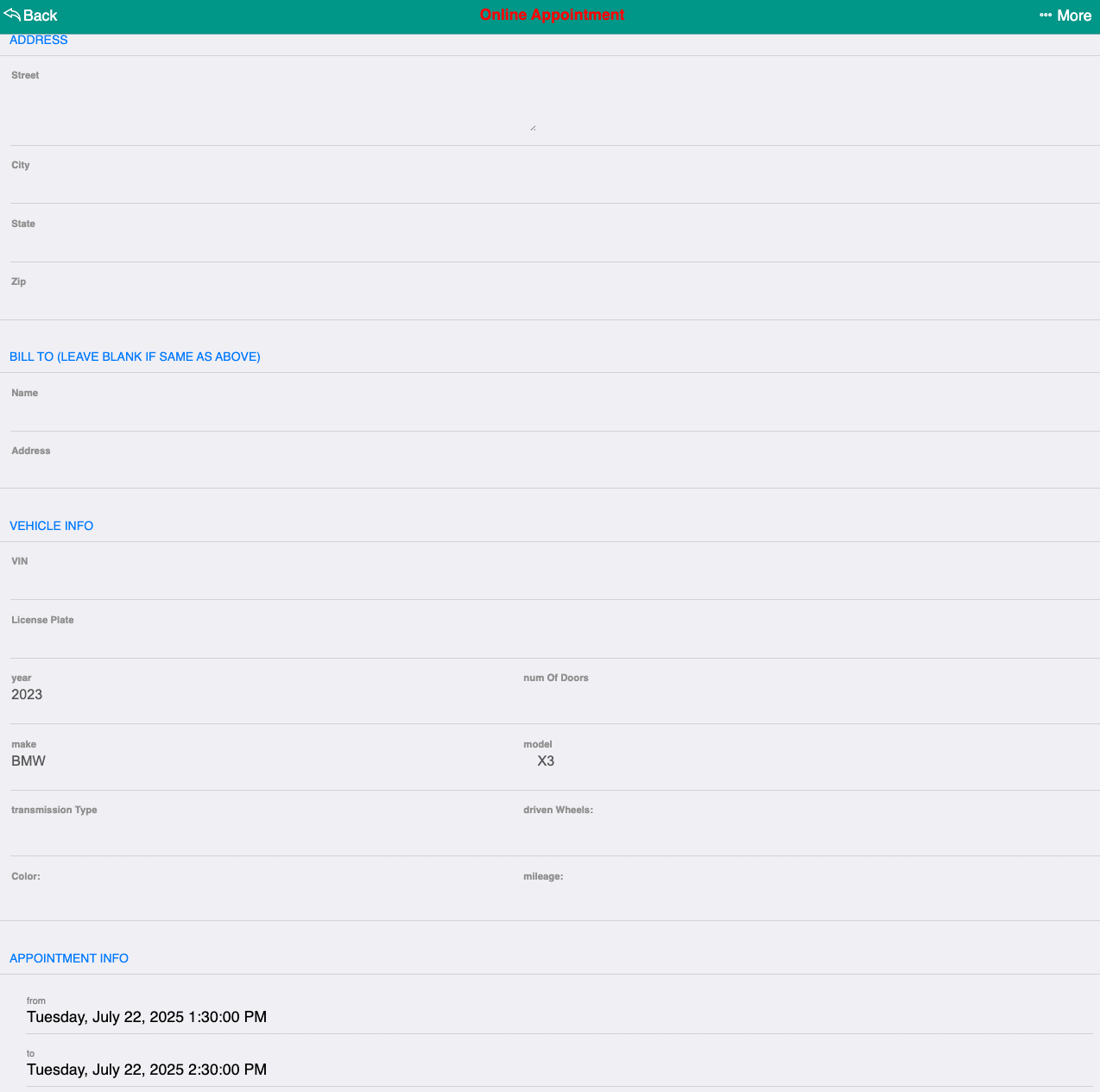 Single appointment layout in ARI