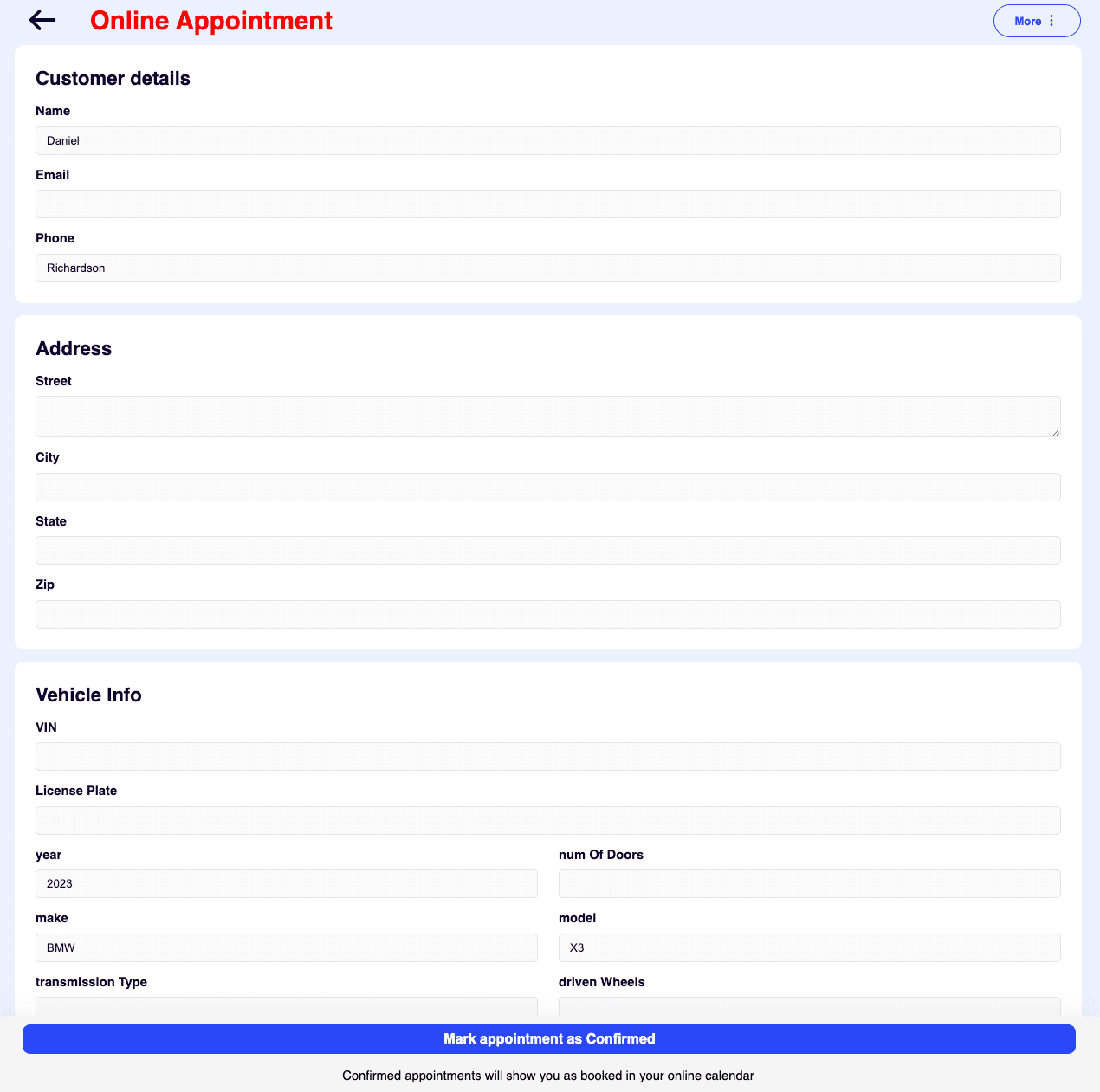 Single appointments page layout new